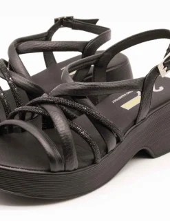 Sandalia 24HRS 26024 Dollaro Negro de Mujer