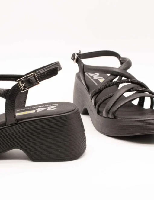 Sandalia 24HRS 26024 Dollaro Negro de Mujer