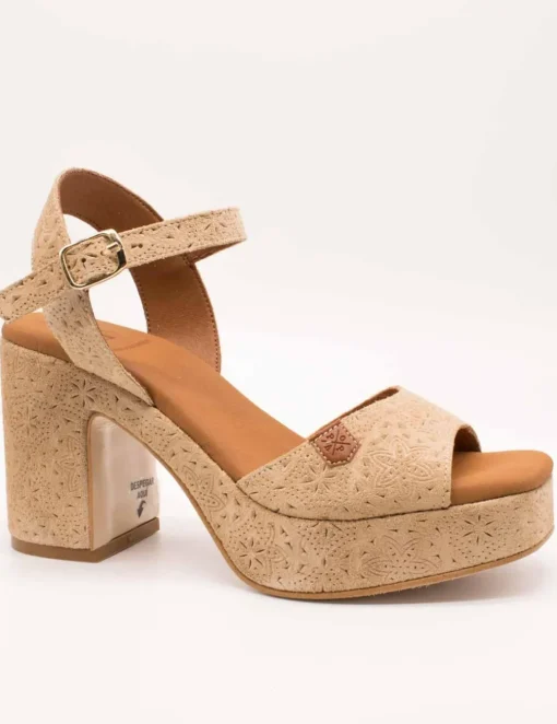 Sandalia Popa Marsella Grabado Beige Serraje de Mujer