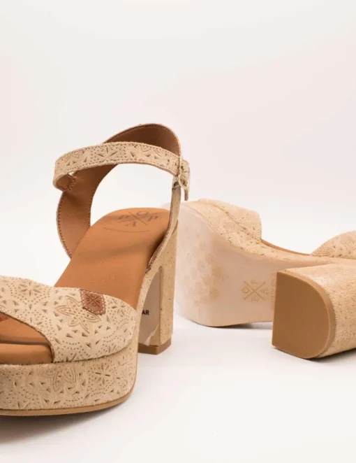 Sandalia Popa Marsella Grabado Beige Serraje de Mujer