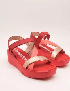 Sandalia Wonders B-7950 Wild Coral-Rame-Rojo de Mujer